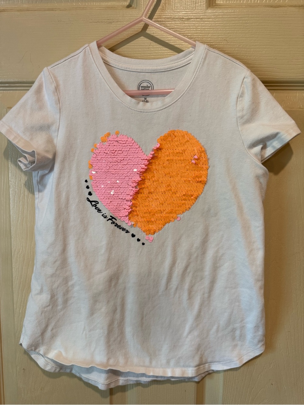 Wonder Nation Girls' White Sequin Heart Tee